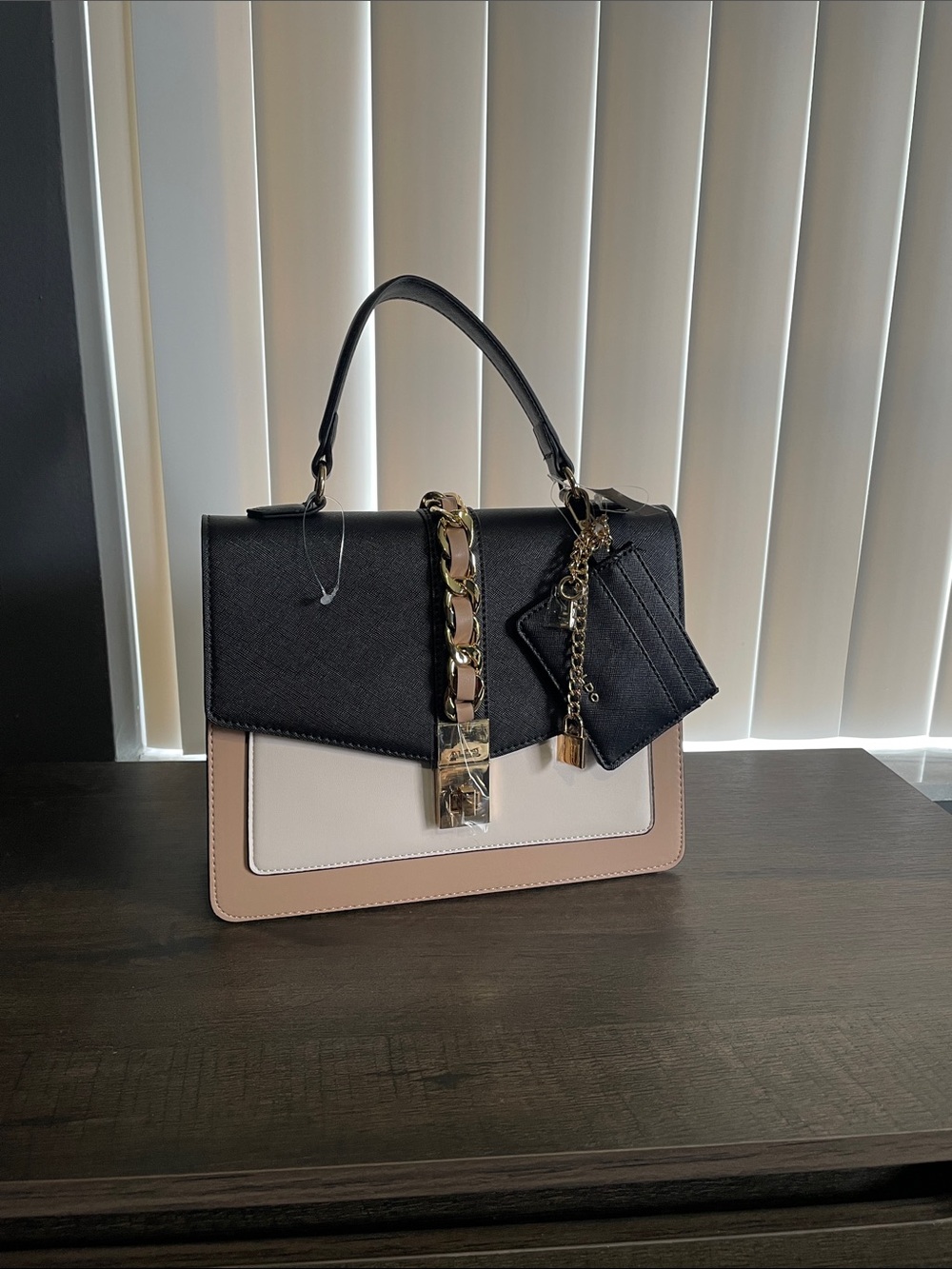 Aldo Cailla Black, Cream & Tan Colorblock Top-Handle Satchel